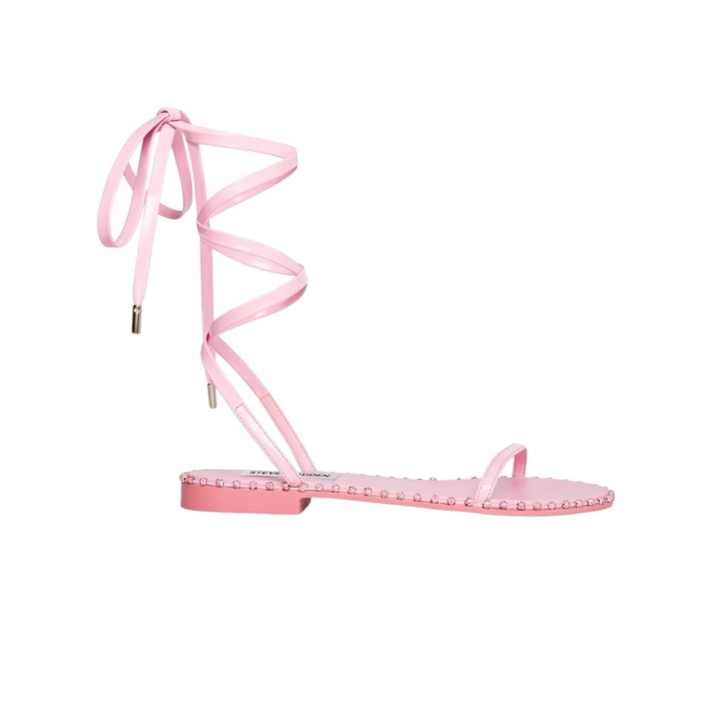 Steve Madden Avielle Pink Lace-Up Studded Flat Sandals Women’s 9.5